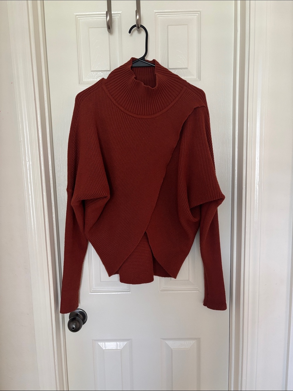 Womens Rust Red Ribbed Turtleneck Sweater